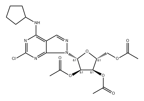 1H-Pyrazolo[3,4-d]pyrimidin-4-amine, 6-chloro-N-cyclopentyl-1-(2,3,5-tri-O-acetyl-β-D-ribofuranosyl)- Struktur
