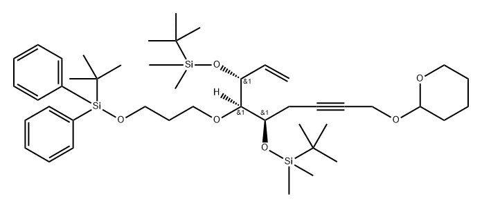 4,?7,?11-?Trioxa-?3,?12-?disilatetradecane, 6-?[(1R)?-?1-?[[(1,?1-?dimethylethyl)?dimethylsilyl]?oxy]?-?2-?propen-?1-?yl]?-?2,?2,?3,?3,?13,?13-?hexamethyl-?12,?12-?diphenyl-?5-?[4-?[(tetrahydro-?2H-?pyran-?2-?yl)?oxy]?-?2-?butyn-?1-?yl]?-?, (5R,?6R)?- Struktur