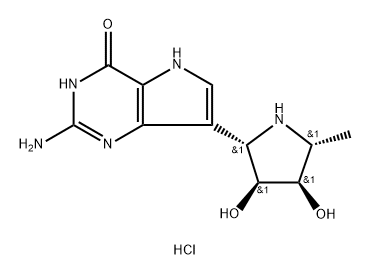 4H-Pyrrolo3,2-dpyrimidin-4-one, 2-amino-7-(2S,3S,4R,5R)-3,4-dihydroxy-5-methyl-2-pyrrolidinyl-1,5-dihydro-, monohydrochloride Structure