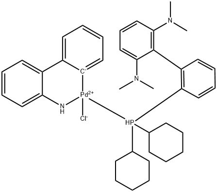 Palladium, [2'-(amino-κN)[1,1'-biphenyl]-2-yl-κC]chloro[2'-(dicyclohexylphosphino-κP)-N2,N2,N6,N6-tetramethyl[1,1'-biphenyl]-2,6-diamine]- 化学構造式