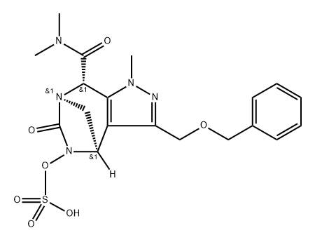 rel-(4R,7R,8S)-4,5,6,8-Tetrahydro-N,N,1- trimethyl-6-oxo-3-[(phenylmethoxy)methyl]- 5-(sulfooxy)-1H-4,7-methanopyrazolo[3,4-e] [1,3]diazepine-8-carboxamide 化学構造式