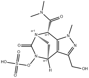 1H-4,7-Methanopyrazolo[3,4-e][1,3]diazepine8-carboxamide, 4,5,6,8-tetrahydro-3-(hydroxy methyl)-N,N,1-trimethyl-6-oxo-5-(sulfooxy)-, (4R,7R,8S)-rel Struktur