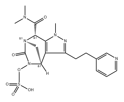 rel-(4R,7R,8S)-4,5,6,8-Tetrahydro-N,N,1- trimethyl-6-oxo-3-[2-(3-pyridinyl)ethyl]-5- (sulfooxy)-1H-4,7-methanopyrazolo[3,4-e][1, 3]diazepine-8-carboxamide Struktur