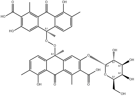 2-Anthracenecarboxylic acid, 10-[[(9S)-3-carboxy-9,10-dihydro-2,5-dihydroxy-4,6,9-trimethyl-10-oxo-9-anthracenyl]dioxy]-3-(α-D-galactopyranosyloxy)-9,10-dihydro-8-hydroxy-1,7,10-trimethyl-9-oxo-, (10S)- Structure