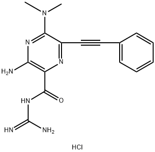 2-Pyrazinecarboxamide, 3-amino-N-(aminoiminomethyl)-5-(dimethylamino)-6-(2-phenylethynyl)-, hydrochloride (1:1) Structure