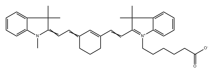 3H-Indolium, 1-(5-carboxypentyl)-2-[2-[3-[2-(1,3-dihydro-1,3,3-trimethyl-2H-indol-2-ylidene)ethylidene]-1-cyclohexen-1-yl]ethenyl]-3,3-dimethyl-, inner salt 化学構造式