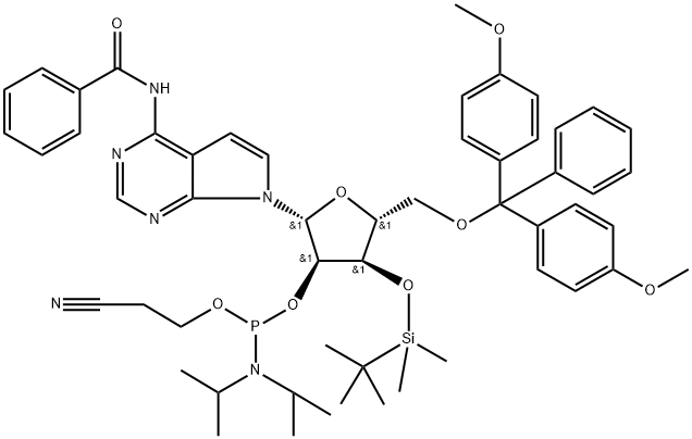 2243079-18-5 (2R,3R,4R,5R)-2-(4-苯甲酰氨基-7H-吡咯并[2,3-D]嘧啶-7-基)-5-((双(4-甲氧基苯基)(苯基)甲氧基)甲基)-4-((叔丁基二甲基硅烷基)氧基)四氢呋喃-3-基(2-氰基乙基)二异丙基磷酰胺