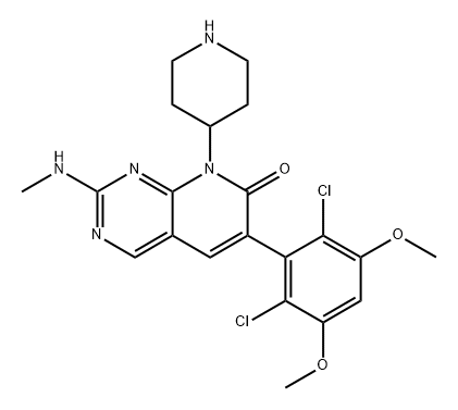 6-(2,6-dichloro-3,5-dimethoxyphenyl)-2-(methylamino)-8-(piperidin-4-yl)pyrido[2,3-d]pyrimidin-7(8H)-one 化学構造式