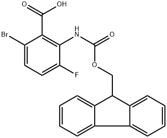 2-((((9H-Fluoren-9-yl)methoxy)carbonyl)amino)-6-bromo-3-fluorobenzoic acid 化学構造式