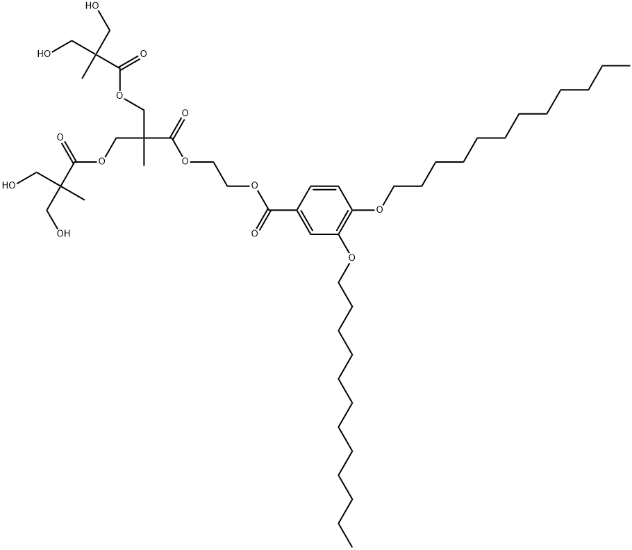 2-((2-((3,4-双(十二烷氧基)苯甲酰基)氧基)乙氧基)羰基)-2-甲基丙烷-1,3-二基双(3-羟基-2-(羟甲基)-2-甲基丙酸酯) 结构式