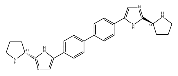 4-(2-((R)-pyrrolidin-2-yl)-1H-imidazol-5-yl)-4''-(2-((S)-pyrrolidin-2-yl)-1H-imidazol-5-yl)-1,1''-biphenyl Structure