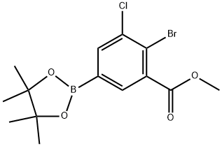 Methyl 2-bromo-3-chloro-5-(4,4,5,5-tetramethyl-1,3,2-dioxaborolan-2-yl)benzoate 化学構造式