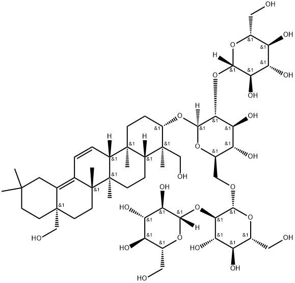 β-D-Glucopyranoside, (3β,4α)-23,28-dihydroxyoleana-11,13(18)-dien-3-yl O-β-D-glucopyranosyl-(1→2)-O-[O-β-D-glucopyranosyl-(1→2)-β-D-glucopyranosyl-(1→6)]- (9CI), 224433-69-6, 结构式