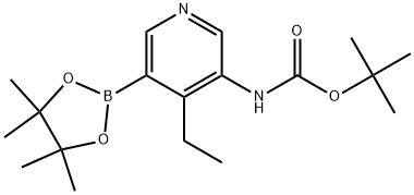 (4-乙基-5-(4,4,5,5-四甲基-1,3,2-二氧硼杂环戊烷-2-基)吡啶-3-基)氨基甲酸叔丁酯 结构式