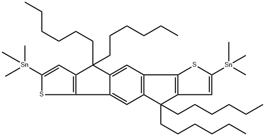 Stannane, 1,1'-(4,4,9,9-tetrahexyl-4,9-dihydro-s-indaceno[1,2-b:5,6-b']dithiophene-2,7-diyl)bis[1,1,1-trimethyl- Struktur