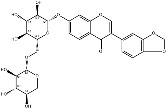 4H-1-Benzopyran-4-one, 3-(1,3-benzodioxol-5-yl)-7-[(6-O-β-D-xylopyranosyl-β-D-glucopyranosyl)oxy]- Struktur