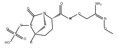 (1R,2S,5R)-2-(((E)-2-amino-2-(methoxyimino)ethoxy)carbamoyl)-7-oxo-1,6-diazabicyclo[3.2.1]octan-6-yl hydrogen sulfate Structure