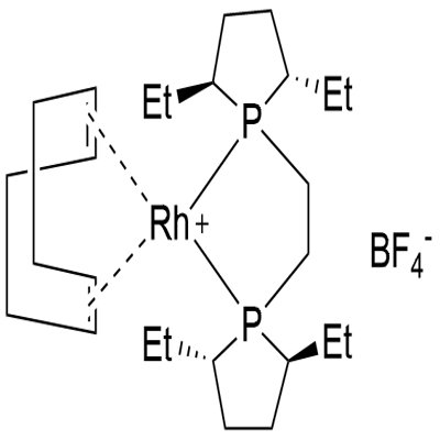 Rhodium(1+), [(1,2,5,6-η)-1,5-cyclooctadiene][(2S,2′S,5S,5′S)-1,1′-(1,2-ethanediyl)bis[2,5-diethylphospholane-κP]]-, tetrafluoroborate(1-) (1:1) Struktur