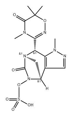 Sulfuric acid, mono[(4R,7R,8S)-8-(5,6-dihydro4,6,6-trimethyl-5-oxo-4H-1,2,4-oxadiazin-3-yl)- 4,8-dihydro-1-methyl-6-oxo-1H-4,7-methanop yrazolo[3,4-e][1,3]diazepin-5(6H)-yl] ester, rel- Structure