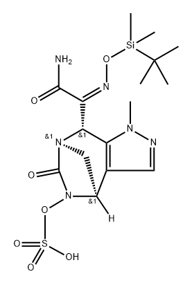 Sulfuric acid, mono[(4R,7R,8S)-8-[(1Z)-2-amino-1-[[[(1,1-dimethylethyl)dimethylsilyl]oxy]imino]-2-oxoethyl]-4,8-dihydro-1-methyl-6-oxo-1H-4,7-methanopyrazolo[3,4-e][1,3]diazepin-5(6H)-yl] ester, rel- Structure