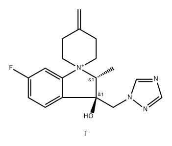 (2R,3R)-3-((1H-1,2,4-Triazol-1-yl)methyl)-6-fluoro-3-hydroxy-2-methyl-4''-methylenespiro[indoline-1,1''-piperidin]-1-ium fluoride 化学構造式