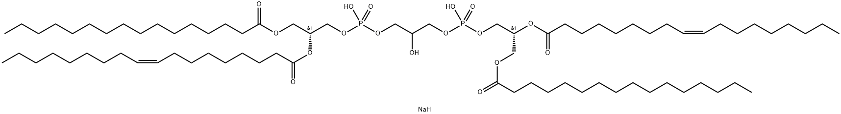 9-Octadecenoic acid (9Z)-, 1,1'-[(1R,13R)-4,7,10-trihydroxy-4,10-dioxido-1,13-bis[[(1-oxohexadecyl)oxy]methyl]-3,5,9,11-tetraoxa-4,10-diphosphatridecane-1,13-diyl] ester, sodium salt (1:2) Structure