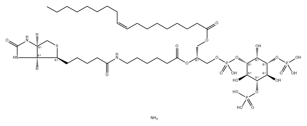 D-myo-Inositol, 3,5-bis(dihydrogen phosphate) 1-[(2R)-2-[[6-[[5-[(3aS,4S,6aR)-hexahydro-2-oxo-1H-thieno[3,4-d]imidazol-4-yl]-1-oxopentyl]amino]-1-oxohexyl]oxy]-3-[[(9Z)-1-oxo-9-octadecen-1-yl]oxy]propyl hydrogen phosphate], ammonium salt (1:3) Struktur