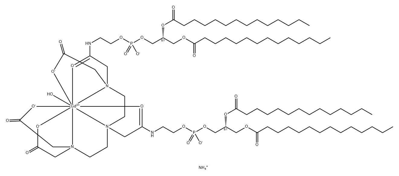 Gadolinate(2-), aqua[[(19R)-3,9-bis[(carboxy-κO)methyl]-16-hydroxy-6-[(10R)-7-hydroxy-7-oxido-2-(oxo-κO)-13-oxo-10-[(1-oxotetradecyl)oxy]-6,8,12-trioxa-3-aza-7-phosphahexacos-1-yl]-11-(oxo-κO)-22-oxo-19-[(1-oxotetradecyl)oxy]-15,17,21-trioxa-3,6,9,12-tetraaza-16-phosphapentatriacontanoic acid-κN3,κN6,κN9,κO1] 16-oxidato(5-)]-, ammonium (1:2)|