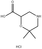 2-Morpholinecarboxylic acid, 6,6-dimethyl-, hydrochloride (1:1) Structure