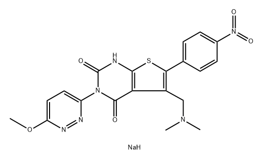 Thieno[2,3-d]pyrimidine-2,4(1H,3H)-dione, 5-[(dimethylamino)methyl]-3-(6-methoxy-3-pyridazinyl)-6-(4-nitrophenyl)-, sodium salt (1:1) Structure