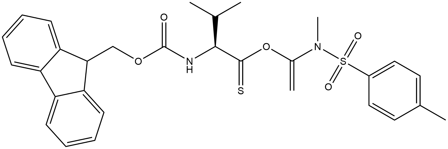 L-Valine, N-[(9H-fluoren-9-ylmethoxy)carbonyl]-, 1-[methyl[(4-methylphenyl)sulfonyl]amino]ethenyl ester, (2S)- Struktur