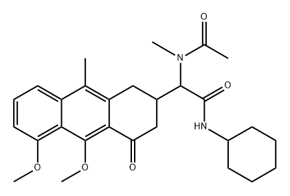 2-Anthraceneacetamide,N-cyclohexyl-1,2,3,4-tetrahydro-5,10-dimethoxy-9-methyl-alpha-(N-methylacetamido)-4-oxo-(8CI),22685-89-8,结构式