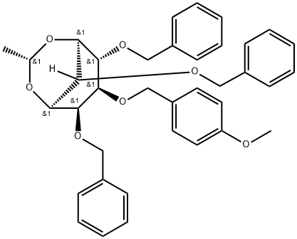 myo-Inositol, 1,5-O-ethylidene-3-O-(4-methoxyphenyl)methyl-2,4,6-tris-O-(phenylmethyl)-, stereoisomer Struktur