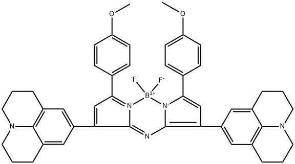 Boron, difluoro[5-(4-methoxyphenyl)-N-[5-(4-methoxyphenyl)-3-(2,3,6,7-tetrahydro-1H,5H-benzo[ij]quinolizin-9-yl)-2H-pyrrol-2-ylidene-κN]-3-(2,3,6,7-tetrahydro-1H,5H-benzo[ij]quinolizin-9-yl)-1H-pyrrol-2-aminato-κN1]-, (T-4)- Struktur