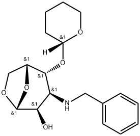 .beta.-D-Gulopyranose, 1,6-anhydro-3-deoxy-3-(phenylmethyl)amino-4-O-(2R)-tetrahydro-2H-pyran-2-yl- 结构式