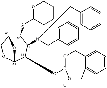 .beta.-D-Gulopyranose, 1,6-anhydro-3-bis(phenylmethyl)amino-3-deoxy-2-O-(1,5-dihydro-3-oxido-2,4,3-benzodioxaphosphepin-3-yl)-4-O-(tetrahydro-2H-pyran-2-yl)-,228115-46-6,结构式