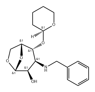 .beta.-D-Gulopyranose, 1,6-anhydro-3-deoxy-3-(phenylmethyl)amino-4-O-(2S)-tetrahydro-2H-pyran-2-yl-,228115-97-7,结构式