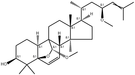 19-Norlanosta-6,24-diene-9-carboxaldehyde, 3,5-dihydroxy-23-methoxy-, cyclic 9,5-(methyl acetal), [C(R),3β,5β,9β,10α,23S]- 化学構造式