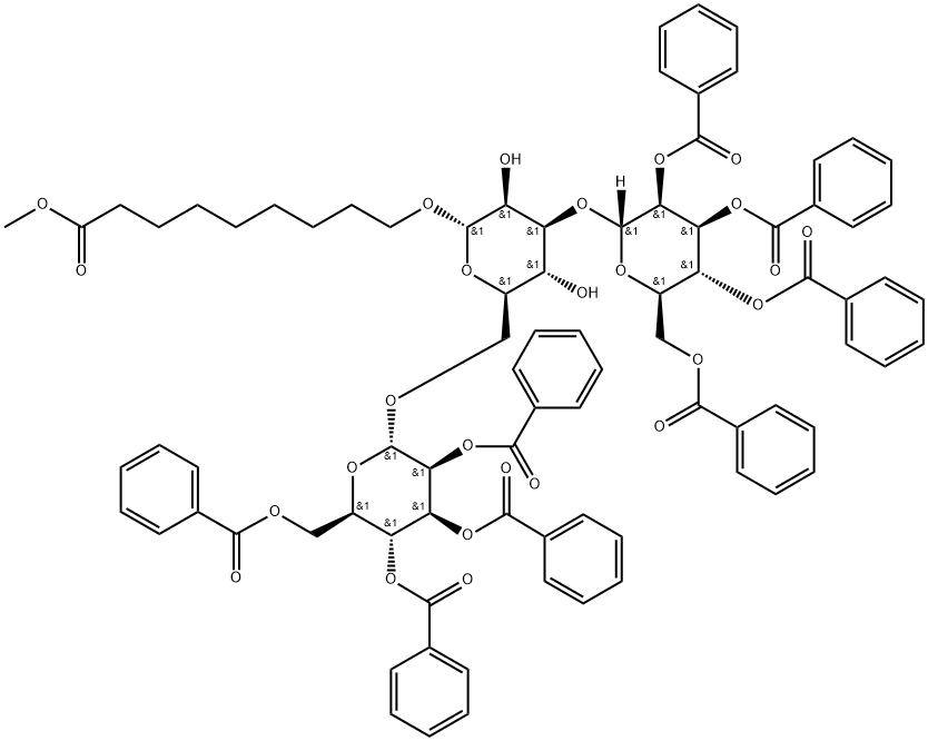 Nonanoic acid, 9-(O-2,3,4,6-tetra-O-benzoyl-.alpha.-D-mannopyranosyl-(13)-O-2,3,4,6-tetra-O-benzoyl-.alpha.-D-mannopyranosyl-(16)-.alpha.-D-mannopyranosyl)oxy-, methyl ester,228850-28-0,结构式