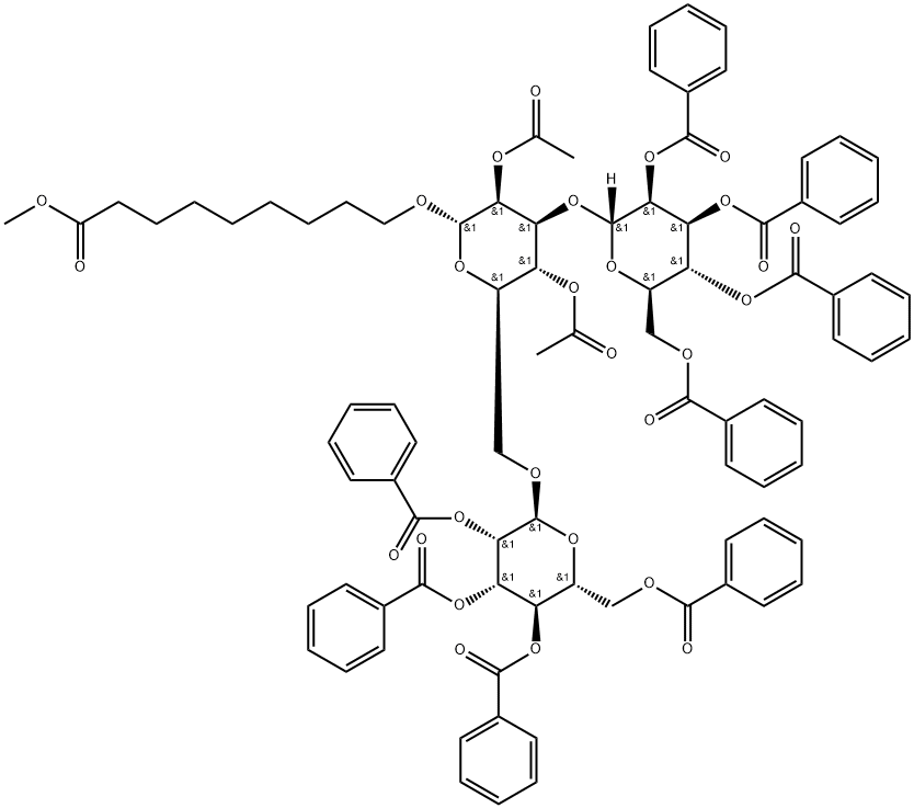 Nonanoic acid, 9-(O-2,3,4,6-tetra-O-benzoyl-.alpha.-D-mannopyranosyl-(1)-O-2,3,4,6-tetra-O-benzoyl-.alpha.-D-mannopyranosyl-(16)-2,4-di-O-acetyl-.alpha.-D-mannopyranosyl)oxy-, methyl ester Structure