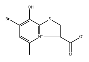 7-Bromo-3-carboxylato-2,3-dihydro-8-hydroxy-5-methylthiazolo[3,2-a]pyridinium 结构式