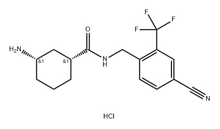 (1R,3S)-3-amino-N-[[4-cyano-2-(trifluoromethyl)phenyl]methyl]cyclohexanecarboxamide hydrochloride Structure