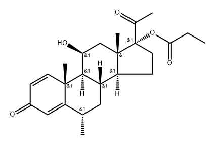 Pregna-1,4-diene-3,20-dione, 11-hydroxy-6-methyl-17-(1-oxopropoxy)-, (6α,11β)- (9CI) 化学構造式