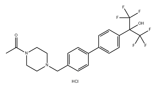 Ethanone, 1-[4-[[4'-[2,2,2-trifluoro-1-hydroxy-1-(trifluoromethyl)ethyl][1,1'-biphenyl]-4-yl]methyl]-1-piperazinyl]-, hydrochloride (1:1) 化学構造式