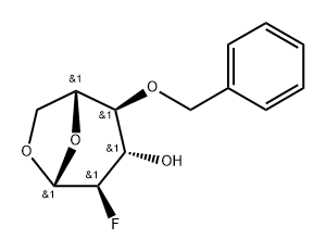 .beta.-D-Glucopyranose, 1,6-anhydro-2-deoxy-2-fluoro-4-O-(phenylmethyl)- Structure