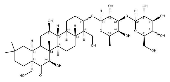 Olean-12-en-16-one, 3-[(6-deoxy-3-O-β-D-glucopyranosyl-β-D-galactopyranosyl)oxy]-11,15,23,28-tetrahydroxy-, (3β,4α,15α)- 结构式
