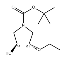tert-butyl (3S,4S)-3-ethoxy-4-hydroxy-pyrrolidine-1-carboxylate 化学構造式