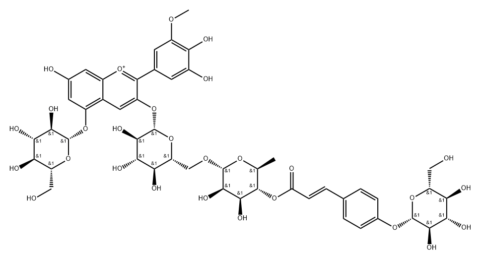矮牵牛素-3-O-芸香糖苷(反-对香豆酰)-葡萄糖苷-5-O-葡萄糖苷 结构式