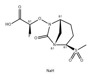 Acetic acid, 2-fluoro-2-[[(1 S,2R,5R)-2-(methyls ulfonyl)-7-oxo-1 ,6-diazabicyclo[3.2.1 ]oct-6-yl] oxy]-, sodium salt (1 : 1 ), (2S)- Structure