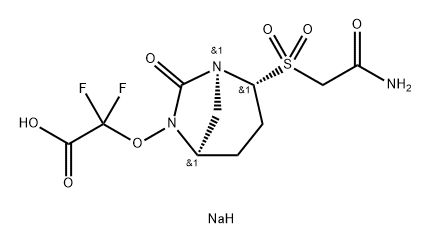 Acetic acid, 2-[[(1S,2R,5R)-2-[(2-amino-2- oxoethyl)sulfonyl]-7-oxo-1,6-diazabicyclo [3.2.1]oct-6-yl]oxy]-2,2-difluoro-, sodium salt (1:1) Struktur